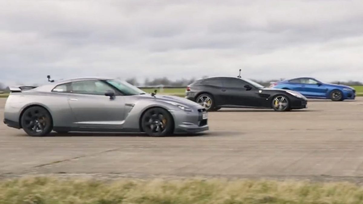 BMW-M8-Drag-Race-vs-Ferrari-GTC4Lusso-Nissan-GT-R-carwow